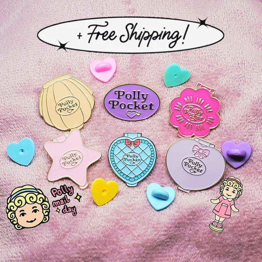 Official Polly Pocket - Play Case Collectible Push Pins - Set Of 6